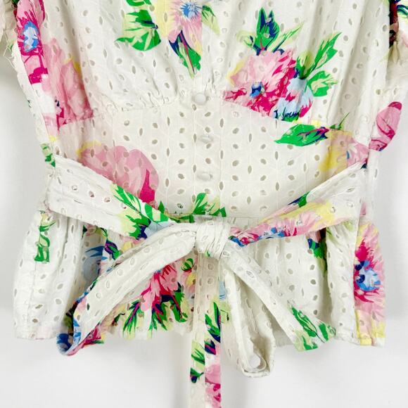 Slate & Willow Women's Floral Tie Peplum Top Small White Multicolored - Picture 6 of 16
